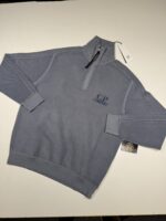 CP Company 1/4 zip Brushed & Emerized Diagonal Fleece Sweatshirt in Light Blue