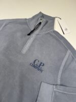 CP Company 1/4 zip Brushed & Emerized Diagonal Fleece Sweatshirt in Light Blue - Image 2