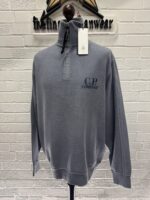 CP Company 1/4 zip Brushed & Emerized Diagonal Fleece Sweatshirt in Light Blue - Image 4