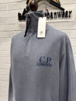 CP Company 1/4 zip Brushed & Emerized Diagonal Fleece Sweatshirt in Light Blue - Image 5