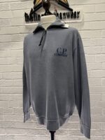 CP Company 1/4 zip Brushed & Emerized Diagonal Fleece Sweatshirt in Light Blue - Image 6