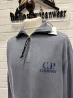 CP Company 1/4 zip Brushed & Emerized Diagonal Fleece Sweatshirt in Light Blue - Image 7