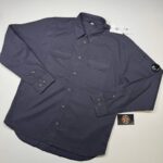 CP COMPANY 140A ORGANIC GABARDINE BUTTONED SHIRT IN NAVY