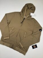 CP COMPANY GARMENT DYED LIGHT FLEECE OPEN HOODED SWEATSHIRT IN BUTTERNUT - Large / P2P 22.5”