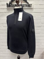 CP Company 027A Diagonal Raised Fleece 1/4 zip Sweatshirt n Black - Image 3