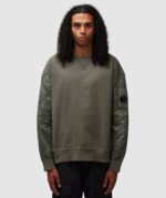 C.P. Company Diagonal Raised Fleece Quilted Crewneck Sweatshirt in Grape Leaf - Large / P2P 25” - Image 8