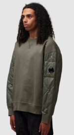 C.P. Company Diagonal Raised Fleece Quilted Crewneck Sweatshirt in Grape Leaf - Large / P2P 25” - Image 11