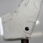 CP Company 100A Cotton  Diagonal Fleece Lens pocket sweatpants  in White