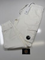 CP Company 100A Cotton  Diagonal Fleece Lens pocket sweatpants  in White