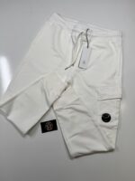 CP Company 100A Cotton  Diagonal Fleece Lens pocket sweatpants  in White - Image 3