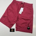 C.P COMPANY 200A SATIN STRETCH CARGO SHORTS IN RED BUD