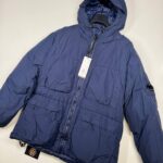 CP Company 252A Flatt Nylon Long down hooded jacket in Blue