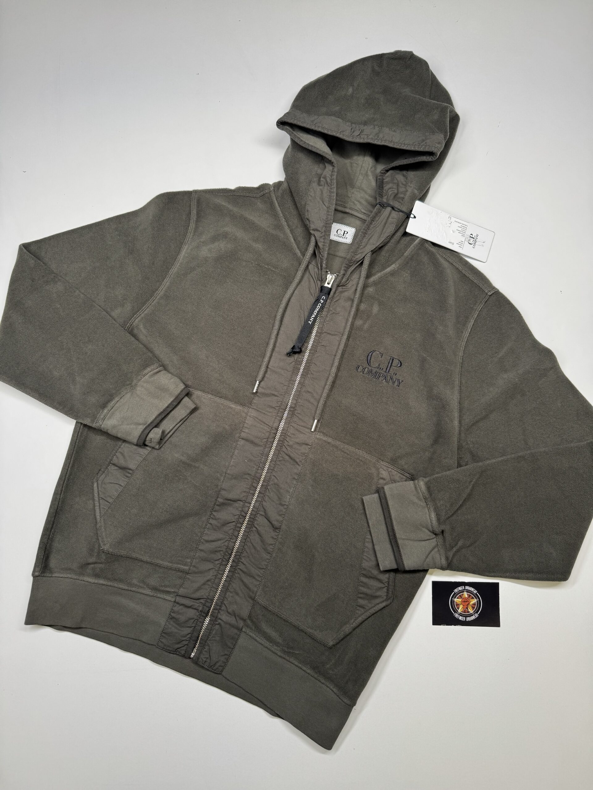 img_2289-4 CP Company 263A Brushed & Emerized Diagonal Fleece open zip Hoodie in dark green - Small / P2P 21”. - Image 1