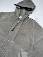 CP Company 263A Brushed & Emerized Diagonal Fleece open zip Hoodie in dark green - Small  / P2P 21”. - Image 2