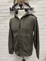 CP Company 263A Brushed & Emerized Diagonal Fleece open zip Hoodie in dark green - Small  / P2P 21”. - Image 3