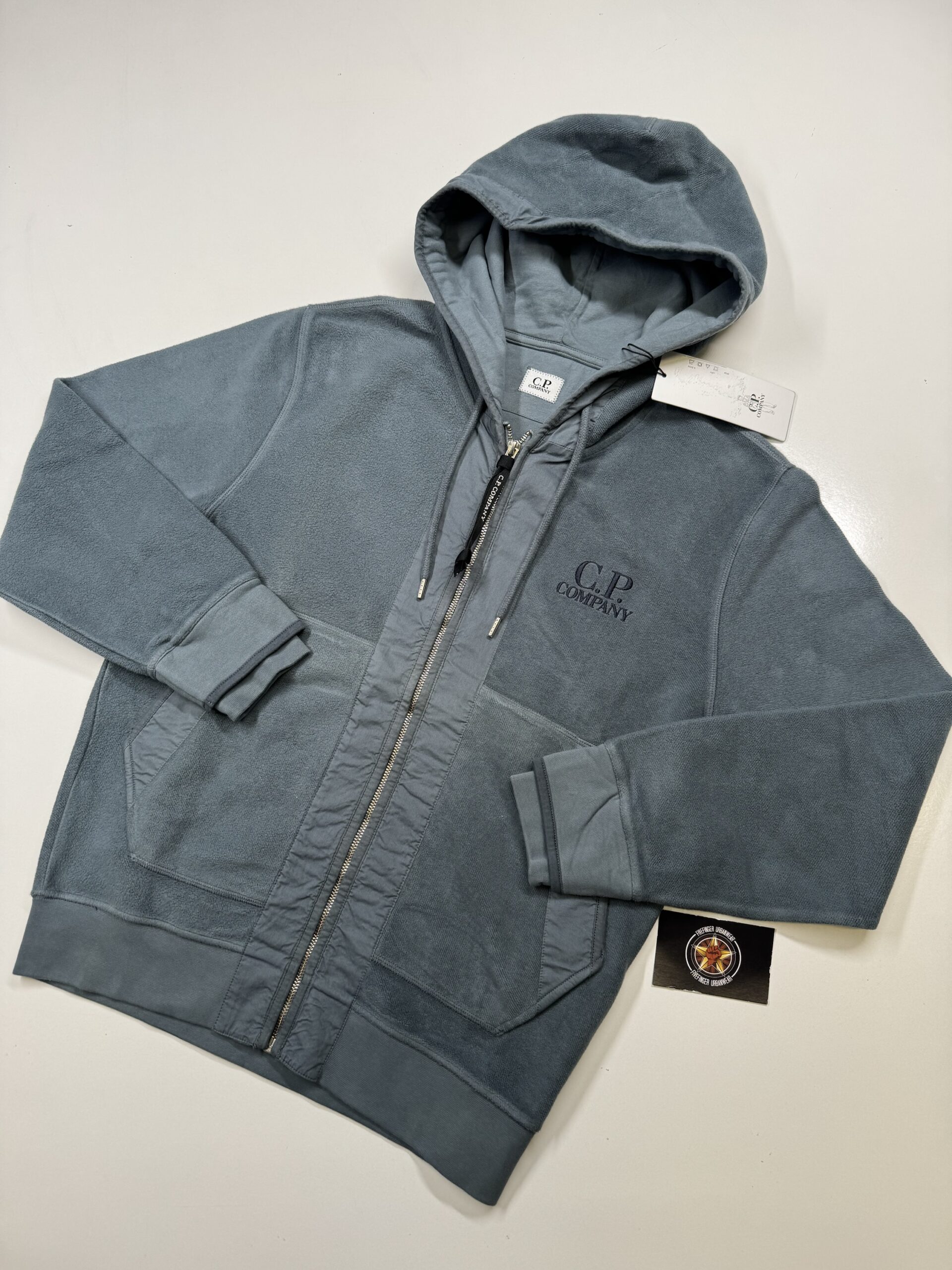 img_3868-3 CP Company 263A Brushed & Emerized Diagonal Fleece open zip Hoodie in Blue grey • XS / P2P 20” - Image 1