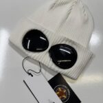 CP COMPANY 016A SUMMER COTTON GOGGLE BEANIE IN GAUZE WHITE • Uni Size •