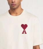 AMI PARIS Ami De Coeur UTS362.726 -  White Cream Zig Zag T-Shirt - Image 3