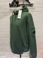 CP Company 099A Cotton Diagonal Fleece Hoodie in Green - Image 3