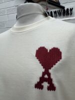 AMI PARIS Ami De Coeur UTS362.726 -  White Cream Zig Zag T-Shirt - Image 8