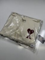 AMI PARIS Patch Heart Hooded Sweatshirt in Off White / Red - Image 8