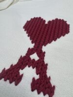 AMI PARIS Patch Heart Hooded Sweatshirt in Off White / Red - Image 6