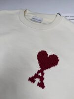 AMI PARIS Patch Heart Sweatshirt in Off White / Red - Image 6