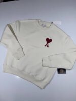 AMI PARIS Patch Heart Sweatshirt in Off White / Red - Image 7