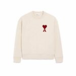 AMI PARIS Patch Heart Sweatshirt in Off White / Red