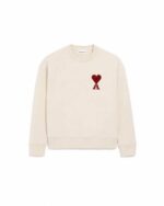 AMI PARIS Patch Heart Sweatshirt in Off White / Red
