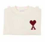 AMI PARIS Patch Heart Sweatshirt in Off White / Red - Image 2