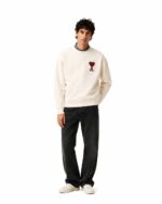 AMI PARIS Patch Heart Sweatshirt in Off White / Red - Image 9