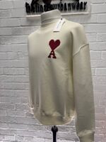AMI PARIS Patch Heart Sweatshirt in Off White / Red - Image 13