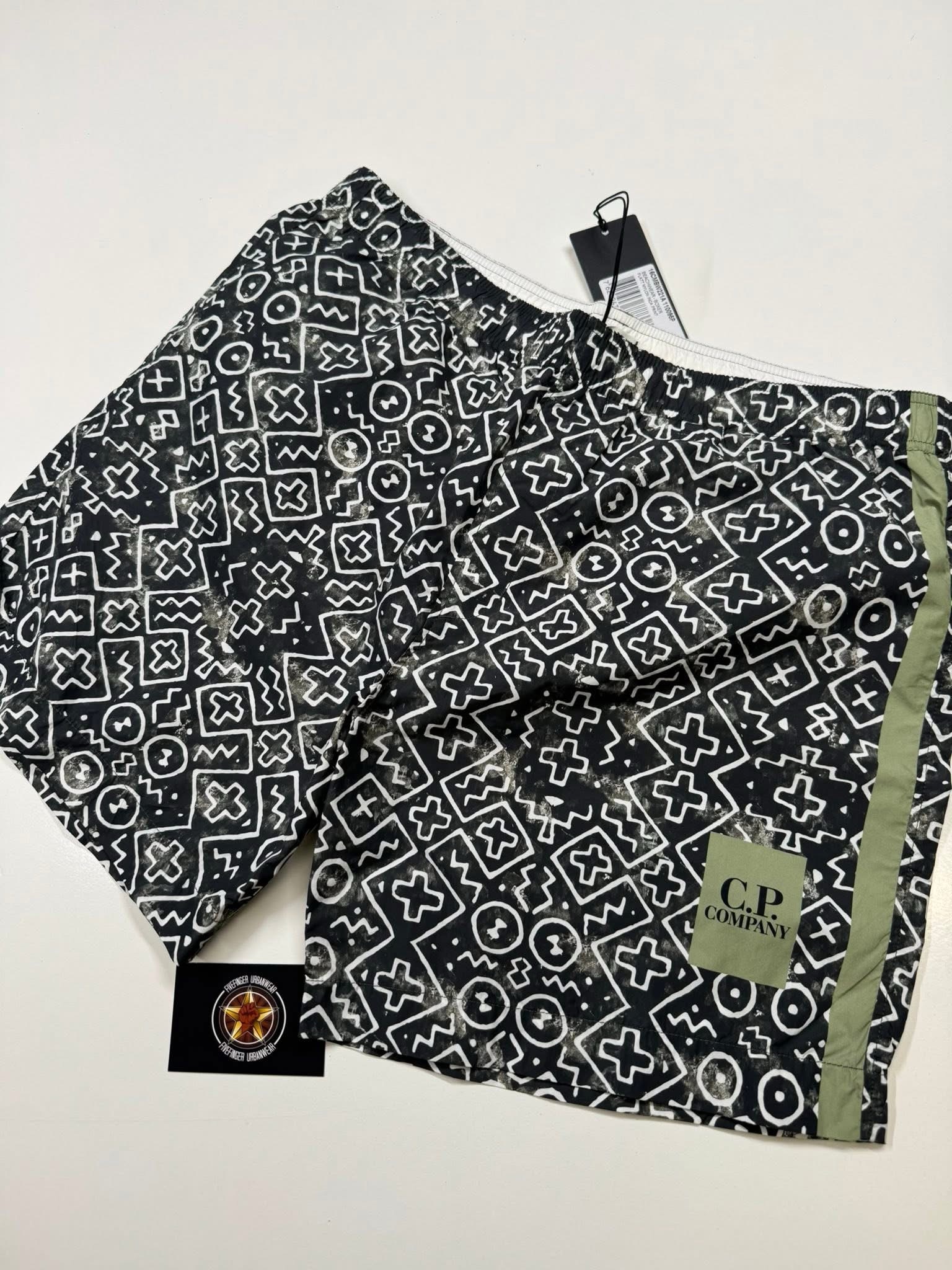 img_6543-4 C.P. COMPANY Inca Print Swim Shorts in Flatt Nylon-Dk Green - Image 1