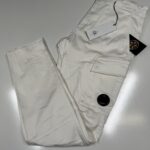 CP Company 056A Satin Stretch Cargo Pants in Gauze White