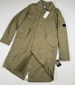 CP COMPANY 069A TWILL LONG PARKA LENS JACKET IN VINTAGE KHAKI -    Large / P2P 24”