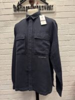 CP Company 159A broken linen/cotton overshirt in Navy - Image 2