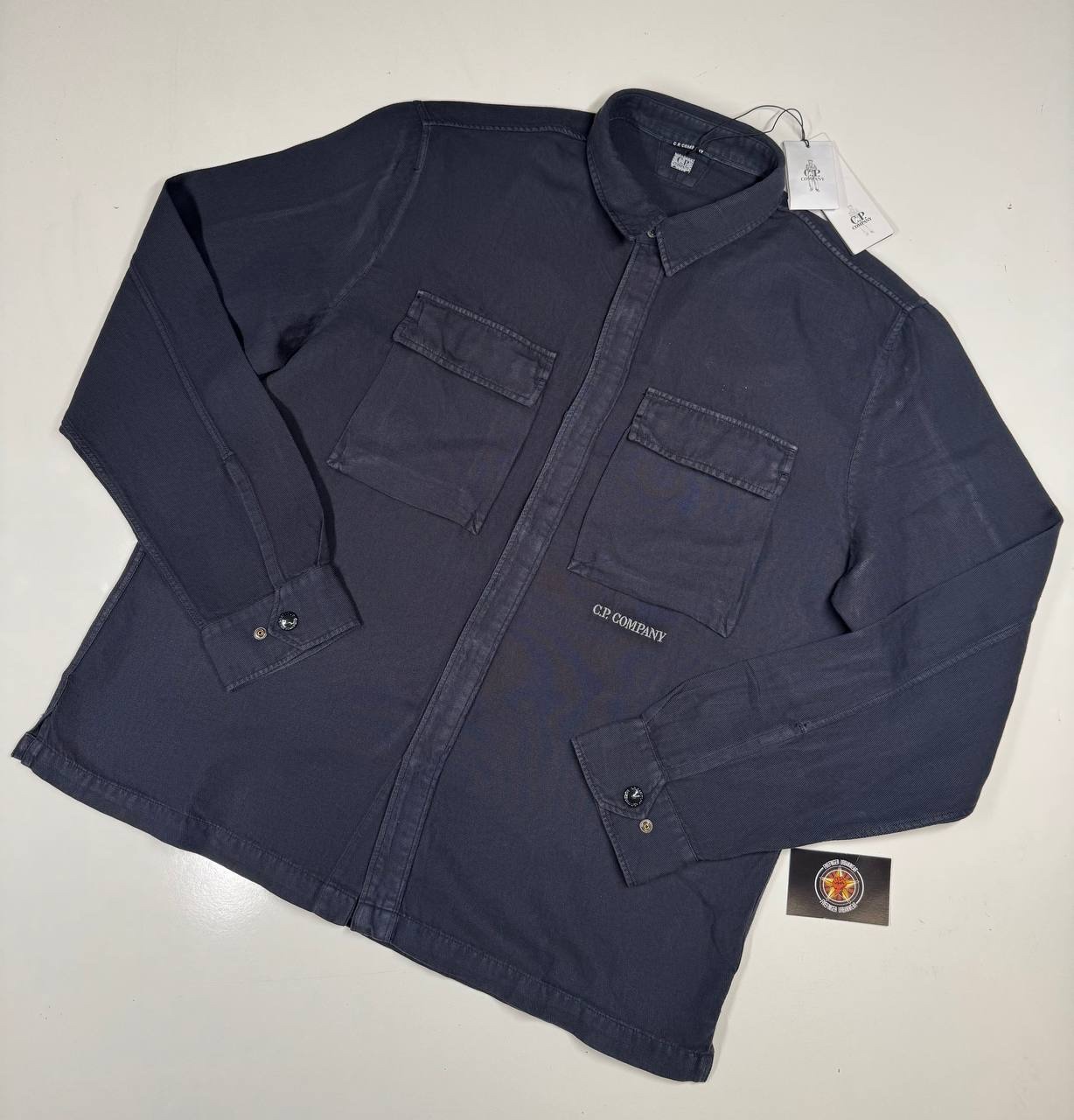 img_9521-2 CP Company 159A broken linen/cotton overshirt in Navy - Image 1