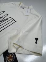 Ami Paris Cream Print Short sleeves t-shirt in thick cotton jersey. - Image 3