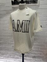 Ami Paris Cream Print Short sleeves t-shirt in thick cotton jersey. - Image 6