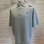 CP Company 320A jersey Jacquard micropattern short sleeve polo in Blue fox grey