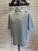 CP Company 320A jersey Jacquard micropattern short sleeve polo in Blue fox grey