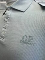 CP Company 320A jersey Jacquard micropattern short sleeve polo in Blue fox grey - Image 3