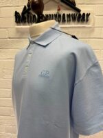 CP Company 320A jersey Jacquard micropattern short sleeve polo in sky blue - Image 2