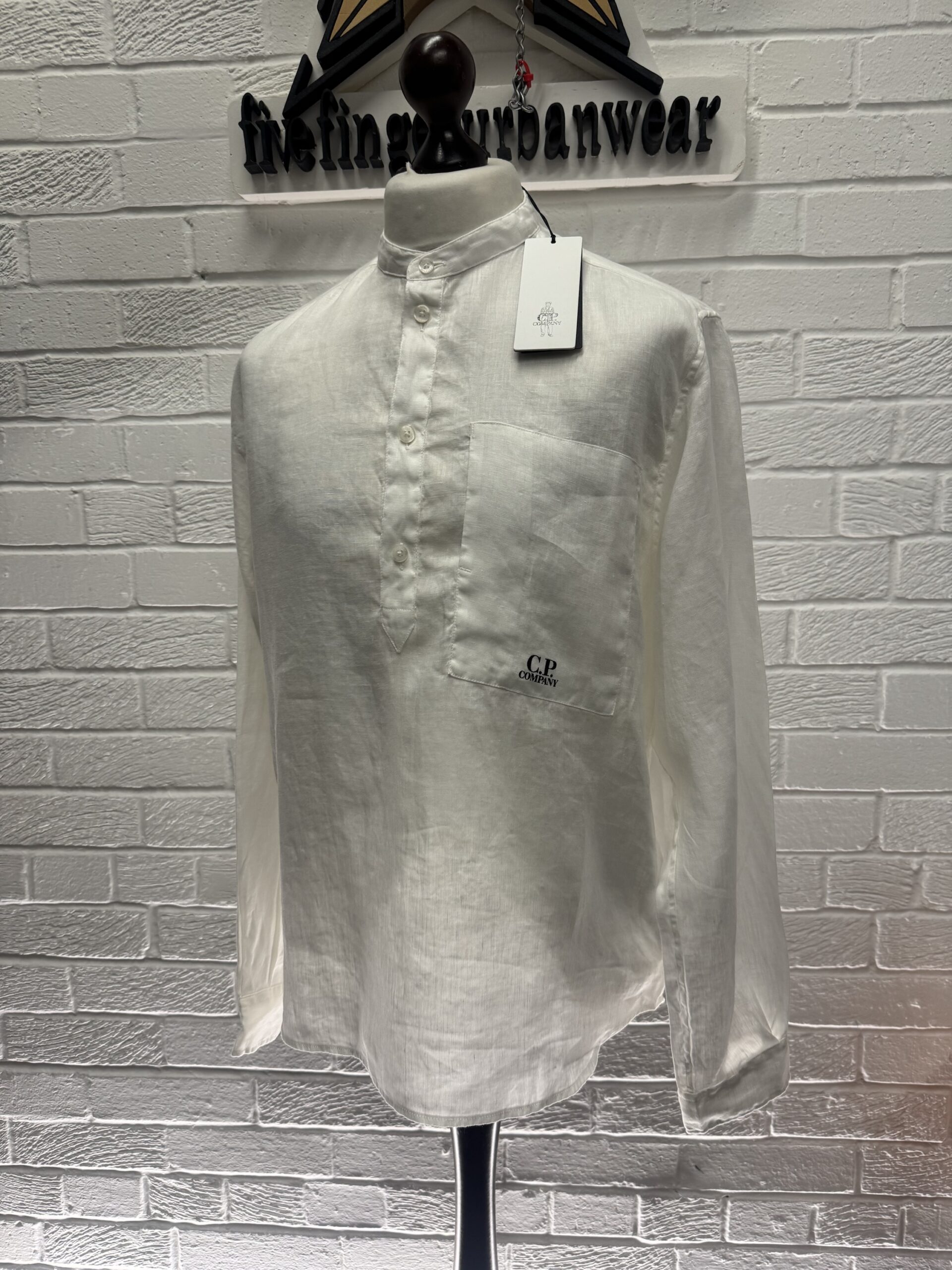 img_6622-3 CP Company 241A Linen overhead Henley collar shirt in grey - Large / 23” P2P - Image 1