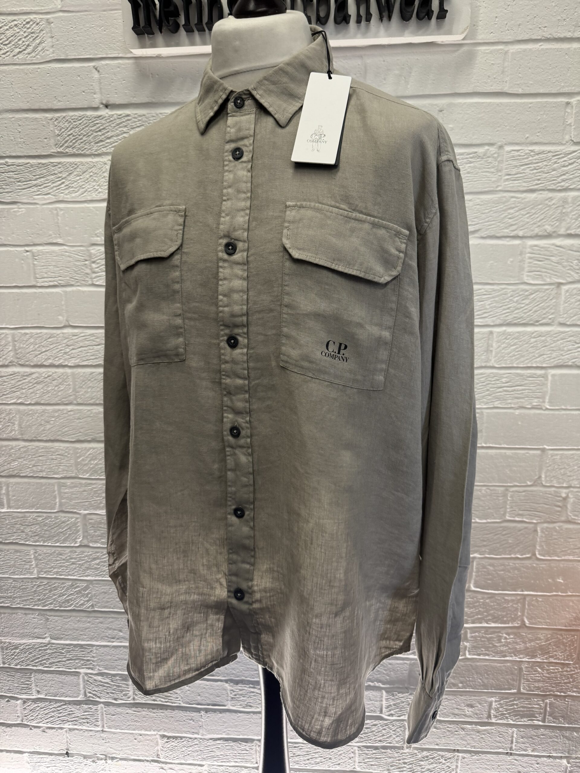 img_7802-4 CP Company 250A Long sleeve Linen Shirt in Khaki • XXL / P2P 26”. - Image 1