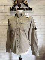 CP COMPANY 140A ORGANIC GABARDINE BUTTONED SHIRT IN VINTAGE KHAKI - Image 3