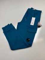 CP Company 100A Cotton  Diagonal Fleece Lens pocket sweatpants  in Petrol Blue  -   XS./ w29”