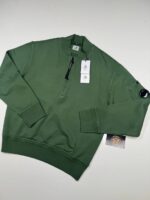 CP COMPANY 095A Cotton Diagonal Fleece Crewneck Sweatshirt in green 1/4 zip   XS  / 21.5" p2p. - Image 2