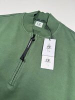 CP COMPANY 095A Cotton Diagonal Fleece Crewneck Sweatshirt in green 1/4 zip   XS  / 21.5" p2p. - Image 4